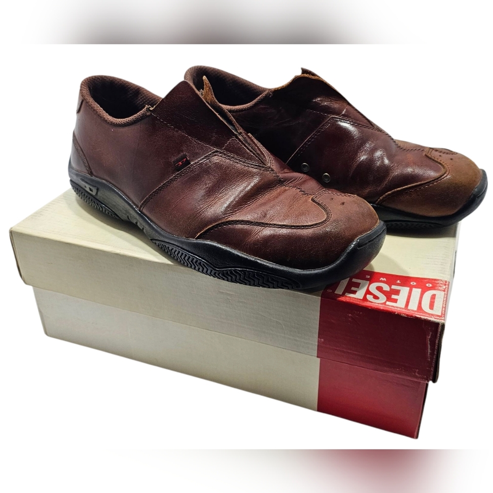 Diesel Men's Brown Leather Slip On Shoes Size 10